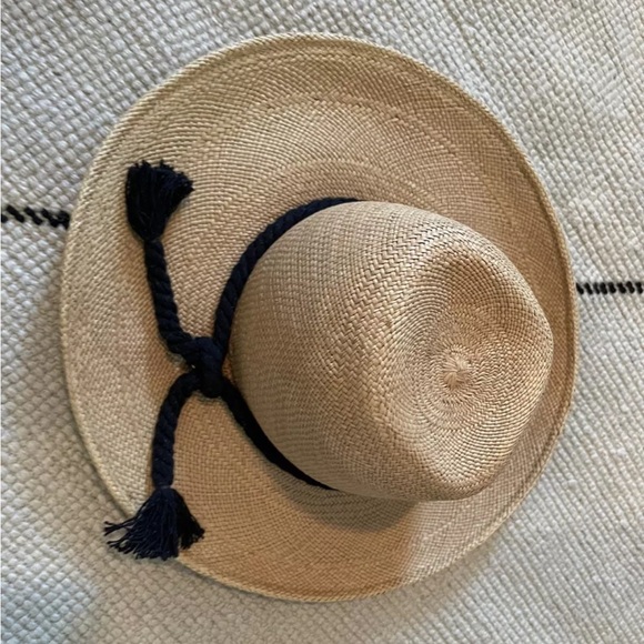 ALESSANDRA RIVERA STRAW HAT - NATURAL BLACK ROPE DETAIL CHIC DESIGNER - SMALL - Picture 2 of 9